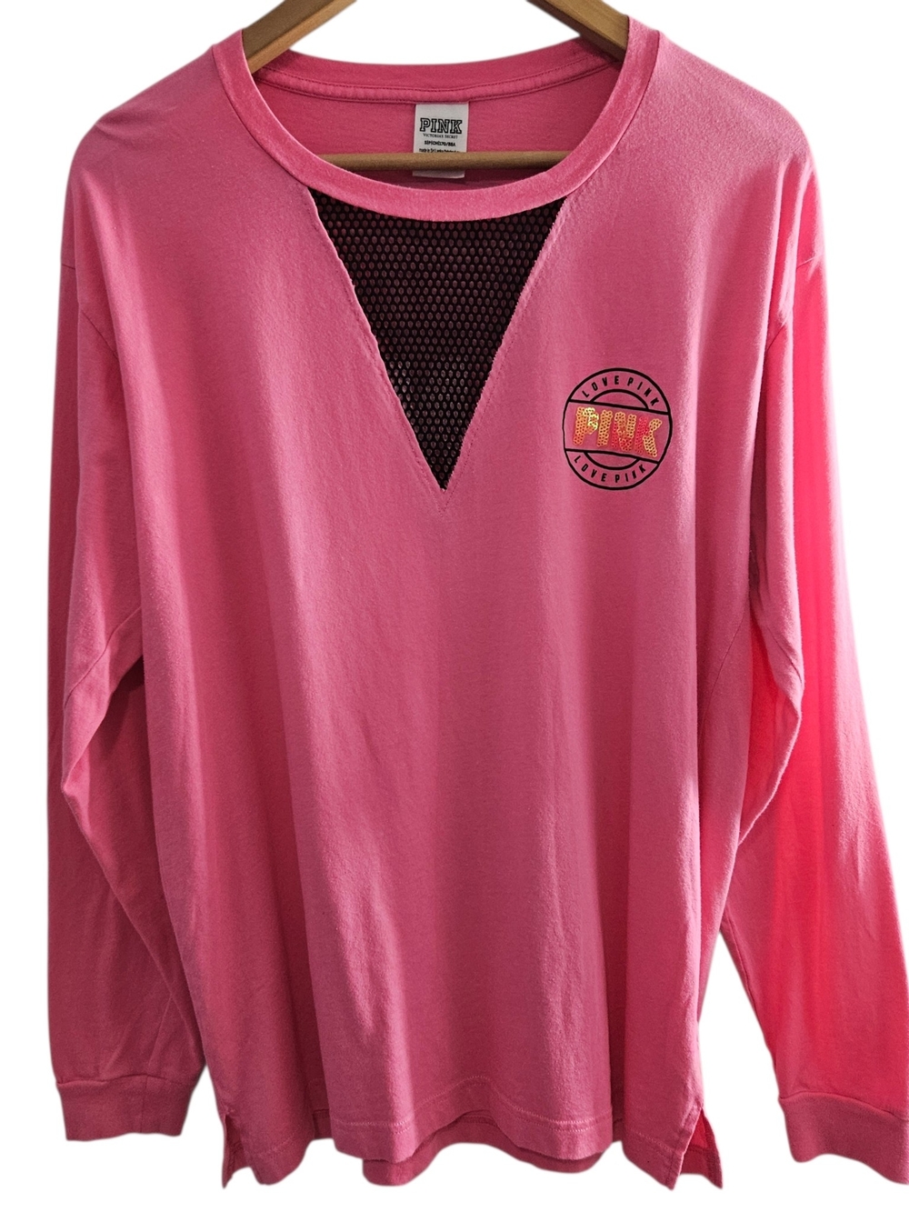 PINK Victoria's Secret Pink Long Sleeve Tee with Mesh V-Inset Shirt